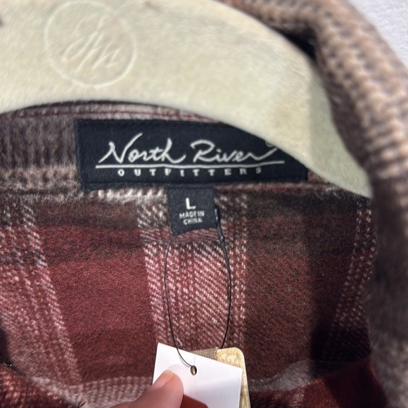 North River Outfitters Plaid Flannel Shirt Jacket Brown Overshirt L - Picture 4 of 6